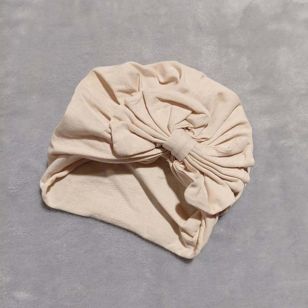 Baby Turban Hat Neutral Beige Bow Headwrap Photoshoot One Size